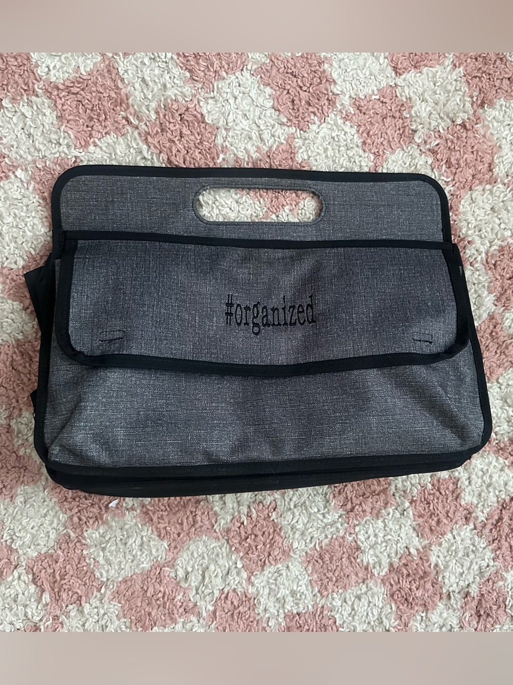 Thirty-One “Organized” Deluxe Double Duty Storage Caddy-Charcoal Crosshatch